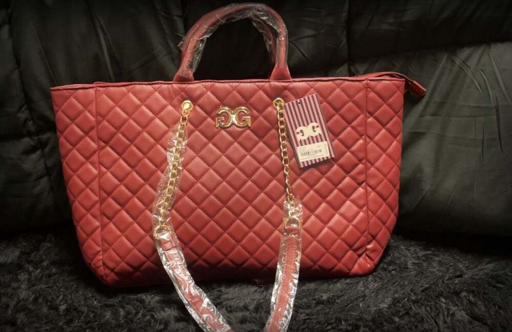 Gilda Paris Large Quilted Tote Bag Wine Red with Gold Hardware